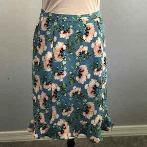 Downeast floral pencil skirt ruffle hem